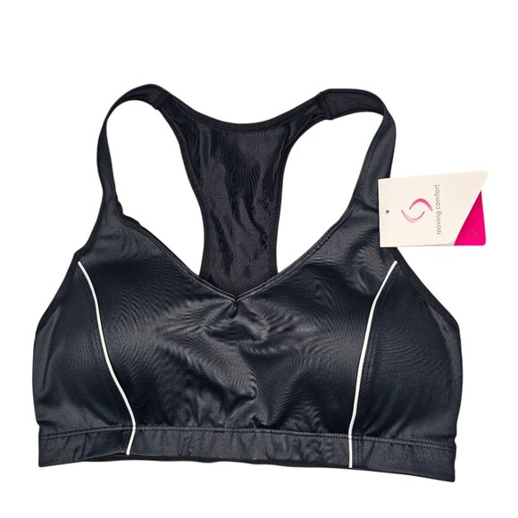 Brooks Moving Comfort S Black Lightly Lined Sports Bra Racerback 32C 34C Wicking - Picture 1 of 6